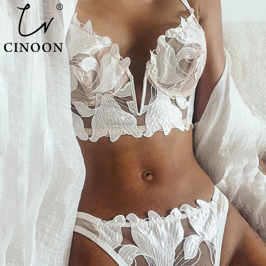 French Lace Embroidery Brassiere Push Up Lingerie Set