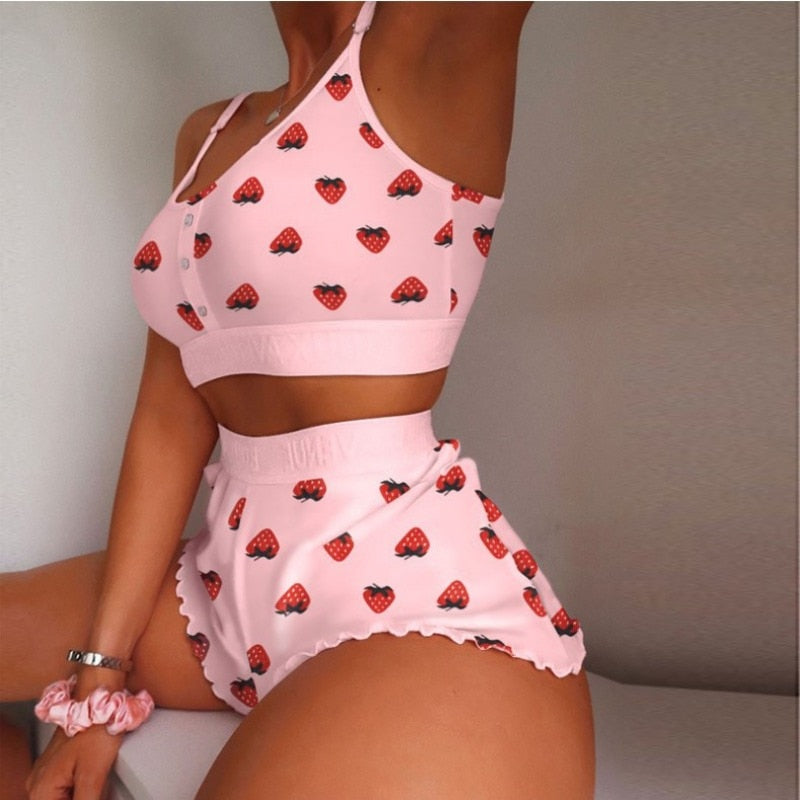 Strawberry Print Seamless Pajamas Lingerie